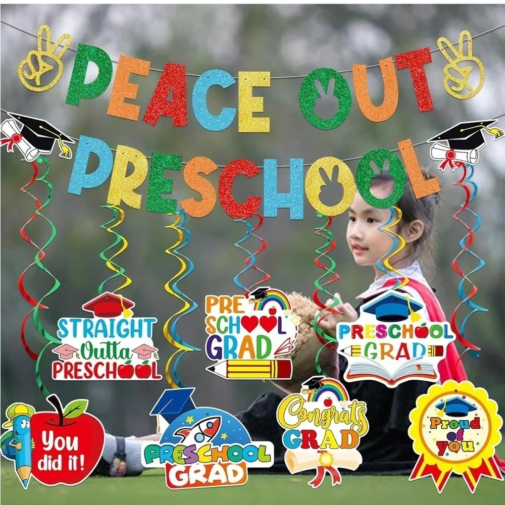 Peace Out Preschool Graduation Banner - Multicolor